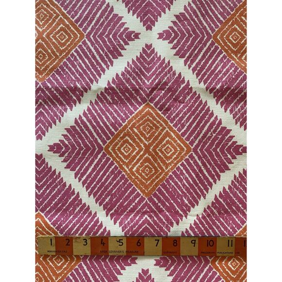 John Robshaw Textiles Linen Hand Printed India Pink Orange Fabric Sample 50"x78" - Picture 2 of 3